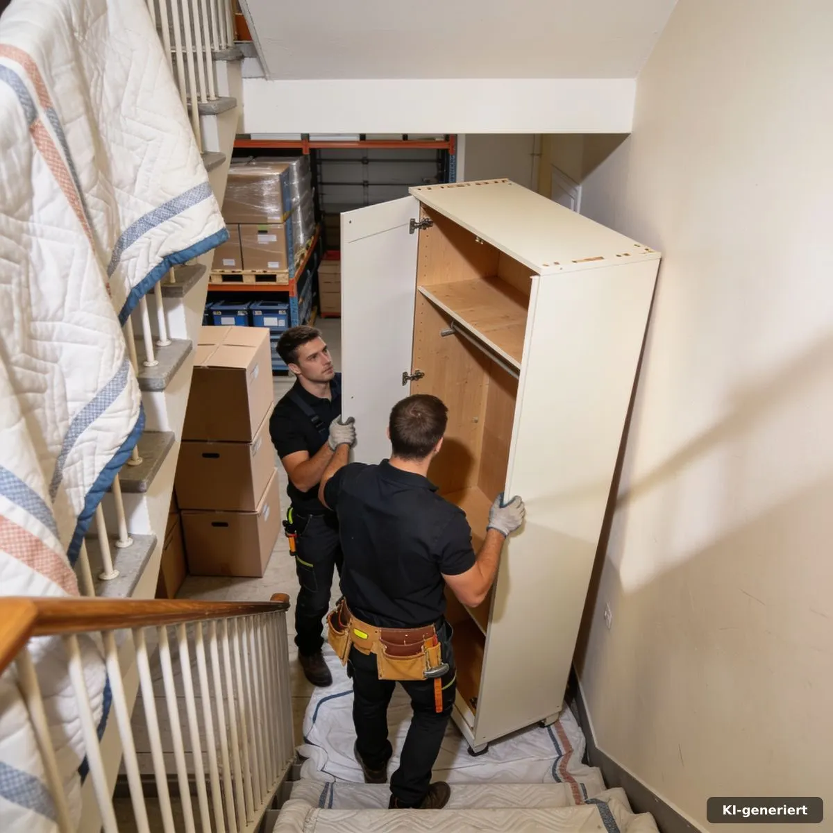 Möbelmontage und geschützter Transport im engen Treppenhaus
