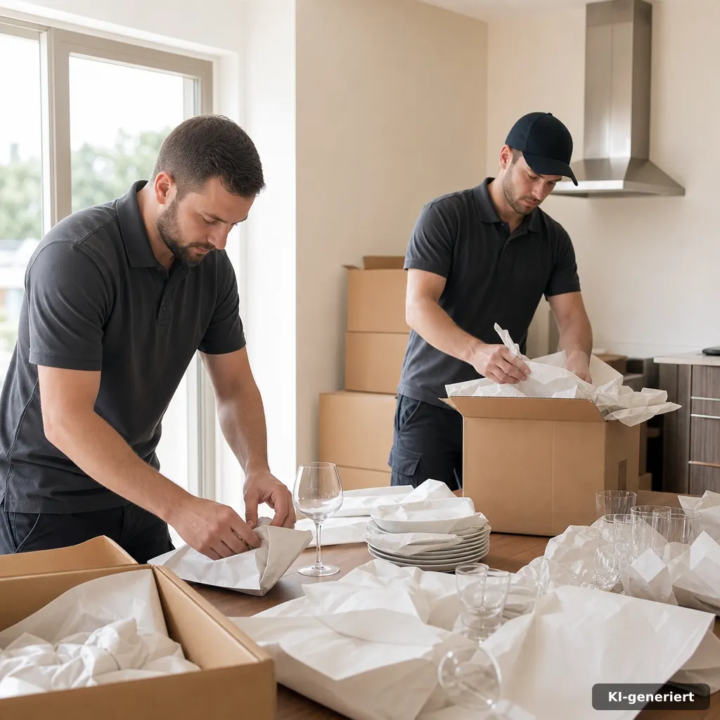 Fachkräfte verpacken empfindliches Geschirr für einen Komfortumzug